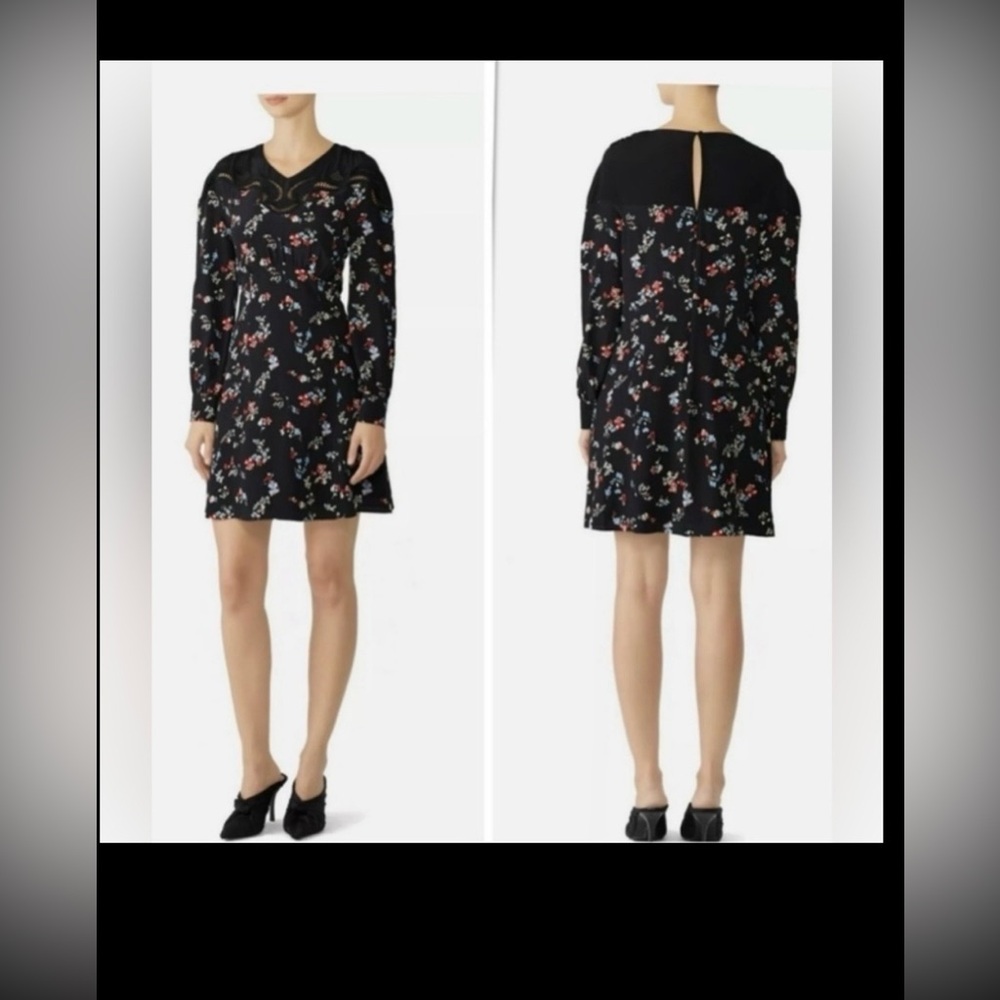 Tanya Taylor Nyla Silk Lace Mini Dress Keyhole Opening Floral on Black size 2